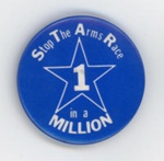 Badge: Stop the Arms Race; c.1982; GWL-2015-112-11