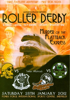 Programme cover for 'Murder on the Flattrack Express' roller derby event