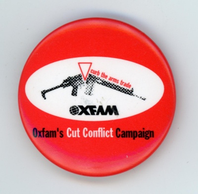 GWL-2015-112-48: Badge: Curb the Arms Trade; Oxfam GB; c.1980s GWL-2015-112-48: Badge: Curb the Arms Trade; Oxfam GB; c.1980s