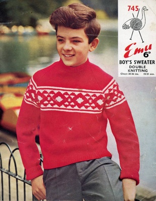 Knitting pattern: Boy's Sweater; Emu Wools No. 745; GWL-2015-34-54