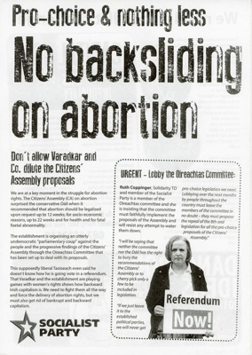 Flyer: No Backsliding on Abortion; Socialist Party; c.2016-17; GWL-2022-152-37 