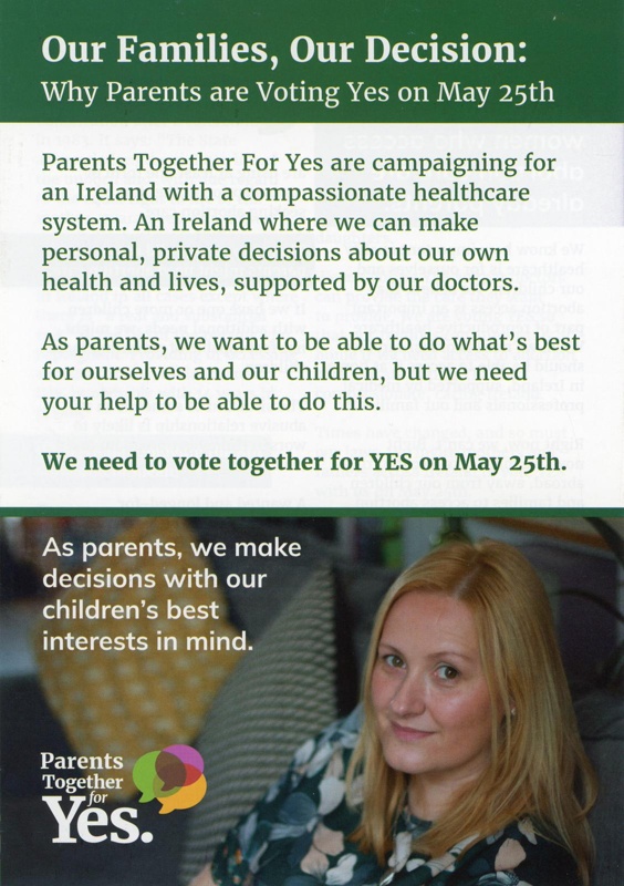 Leaflet: Our Families, Our Decision; Parents Together for Yes; 2018; GWL-2018-51-8
