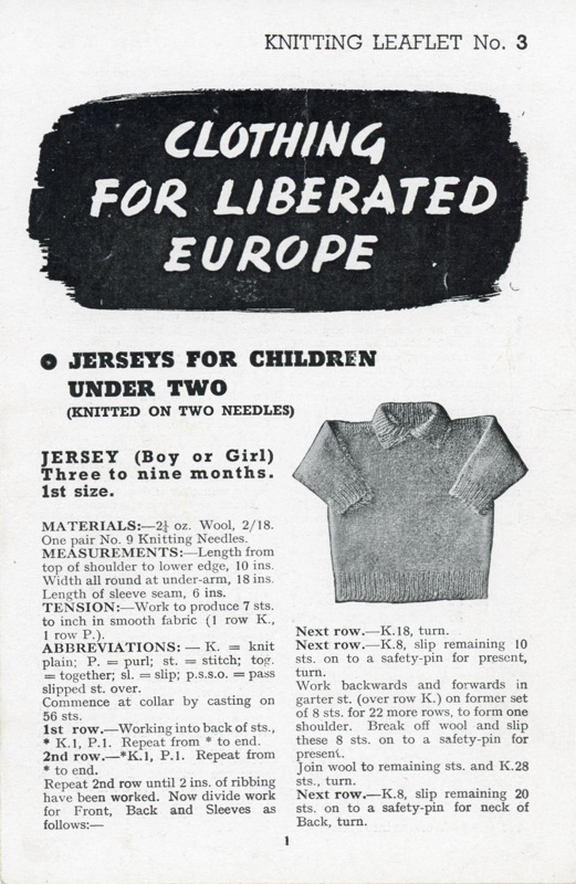 Knitting pattern: Jerseys for Children Under Two; Ministry of Supply; 1944; GWL-2015-44-3