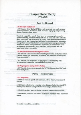 Document: Bylaws; Glasgow Roller Derby; 2012; GWL-2020-36-5