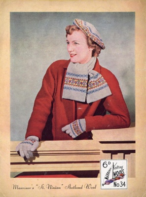 Knitting pattern: Lady's Scarf, Beret & Gloves; Marriner Knitting Wools No. 34; GWL-2015-34-79