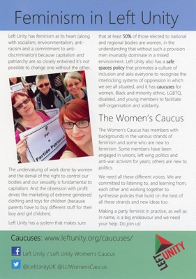 Flyer: Feminism in Left Unity; c. 2013-15; GWL-2015-39-11