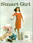 Front cover of Smart Girl 1964 annual, featuring a young woman in a red dress surrounded by an array of clothes and accessories