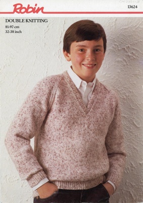 Knitting pattern: V Neck Raglan Sweater; Robin No. 13624; c.1980s; GWL-2017-11-38