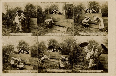 Postcard front: Gossips and Eavesdroppers; Bamforth & Co Ltd; c.1905; GWL-2024-77-51