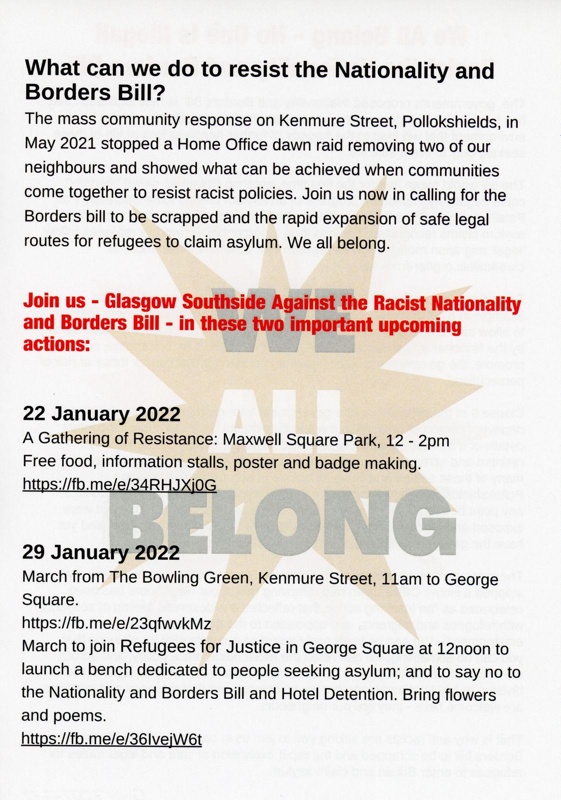 Flyer: Resist the Nationality and Borders Bill; Glasgow Southside Against the Racist Nationality and Borders Bill; 2022; GWL-2022-7-2