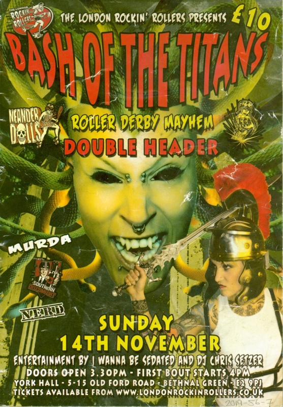 Cover of Roller Derby programme for "Bash of the Titans" double-header, Nov 2011