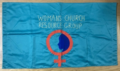 Banner front: Women's Church Resource Group; Women's Church Resource Group; c.1989-95; GWL-2025-6