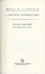 Title page: Willa Cather: A Critical Introduction; Daiches, David; 1951/71; 0-8371-5211-9; GWL-2025-86-3