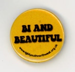 Badge: Bi and Beautiful; LGBT Youth North West; GWL-2015-114-25-1