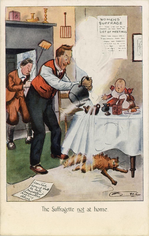 Postcard: The Suffragette not at home; C.W. Faulkener & Co Ltd; GWL-2010-63