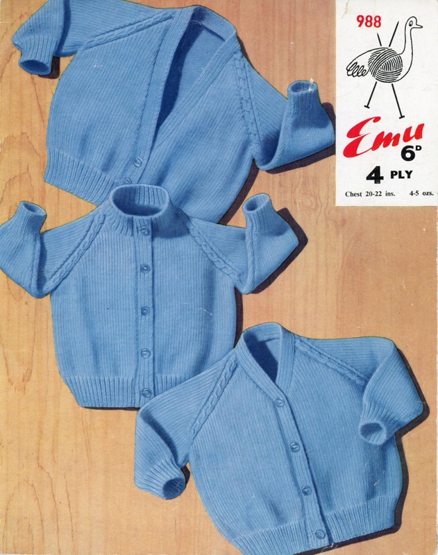 Knitting pattern: Babies Cardigans; Emu No. 988; c.1950s; GWL-2017-11-6