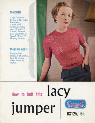 Knitting pattern: Lacy Jumper; Greenock Brand BX125; GWL-2014-59-38