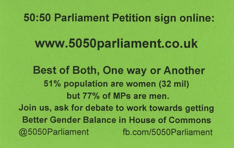 Flyer: Gender Balance in the House of Commons; 50:50 Parliament; c.2015; GWL-2015-39-16