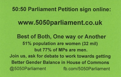 Flyer: Gender Balance in the House of Commons; 50:50 Parliament; c.2015; GWL-2015-39-16