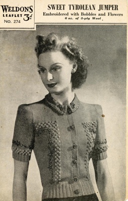 Knitting pattern: Sweet Tyrolean Jumper; Weldons Leaflet No. 274; 1940s; GWL-2022-113-23