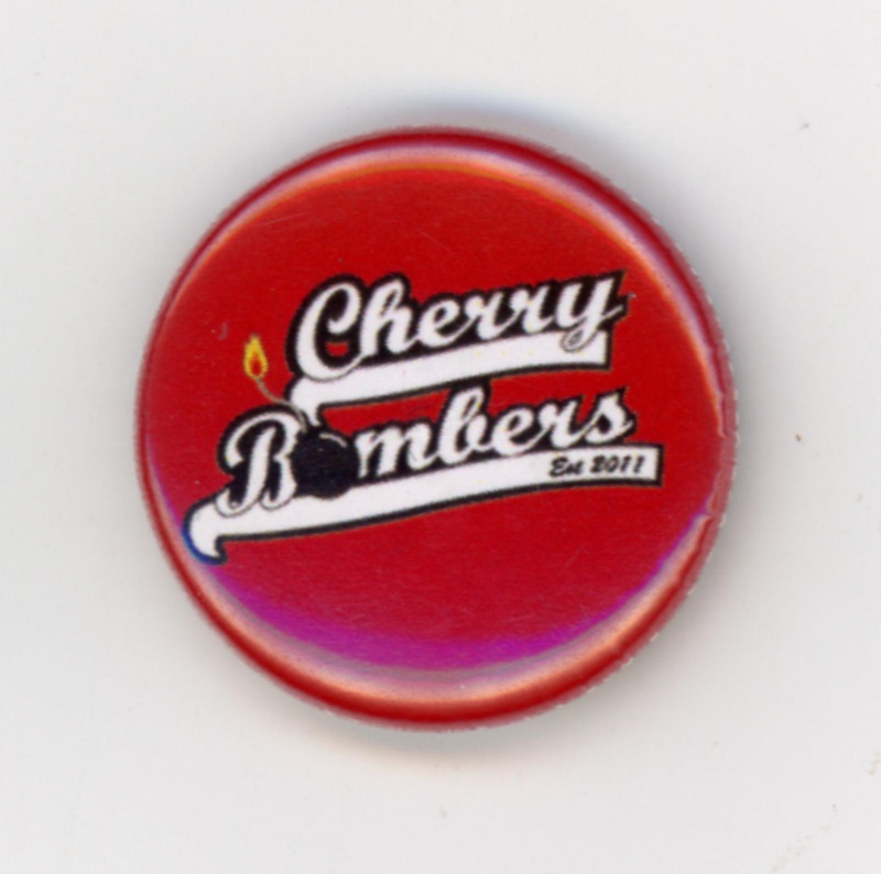 Badge: Cherry Bombers; Auld Reekie Roller Derby; c.2012-15; GWL-2019-59-57