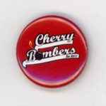 Badge: Cherry Bombers; Auld Reekie Roller Derby; c.2012-15; GWL-2019-59-57