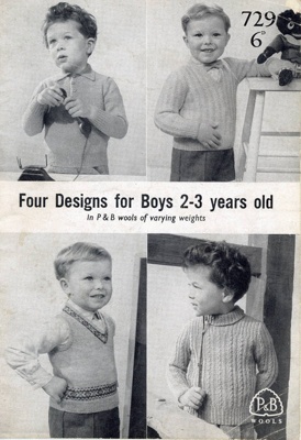 Knitting pattern: Four Designs for Boys; P&B Wools No. 729; GWL-2015-34-38