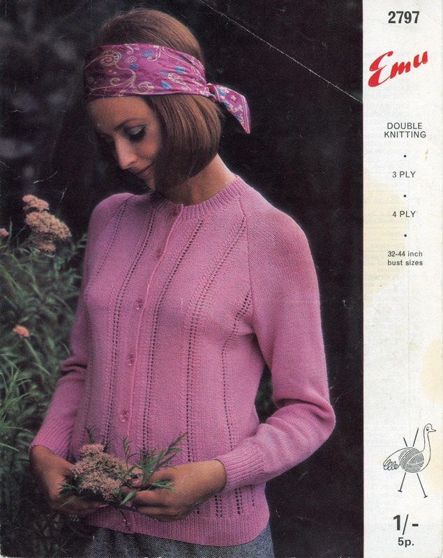 Knitting pattern: Cardigan; Emu Wools No. 2797; c.1970; GWL-2015-94-33