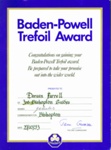 Baden-Powell Trefoil Award certificate (1993)