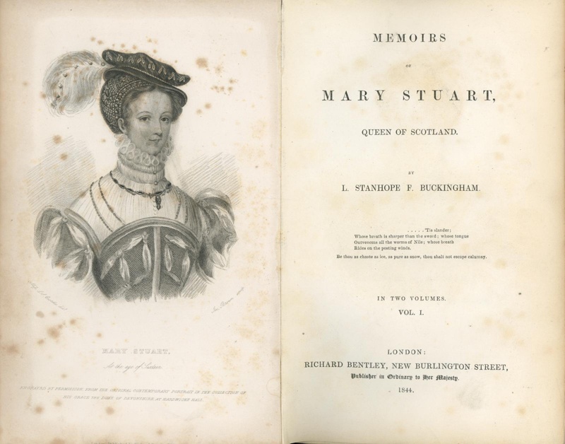 Title page: Memoirs of Mary Stuart, Queen of Scotland Vol. I; Buckingham, L. Stanhope F.; 1844; GWL-2016-157-1