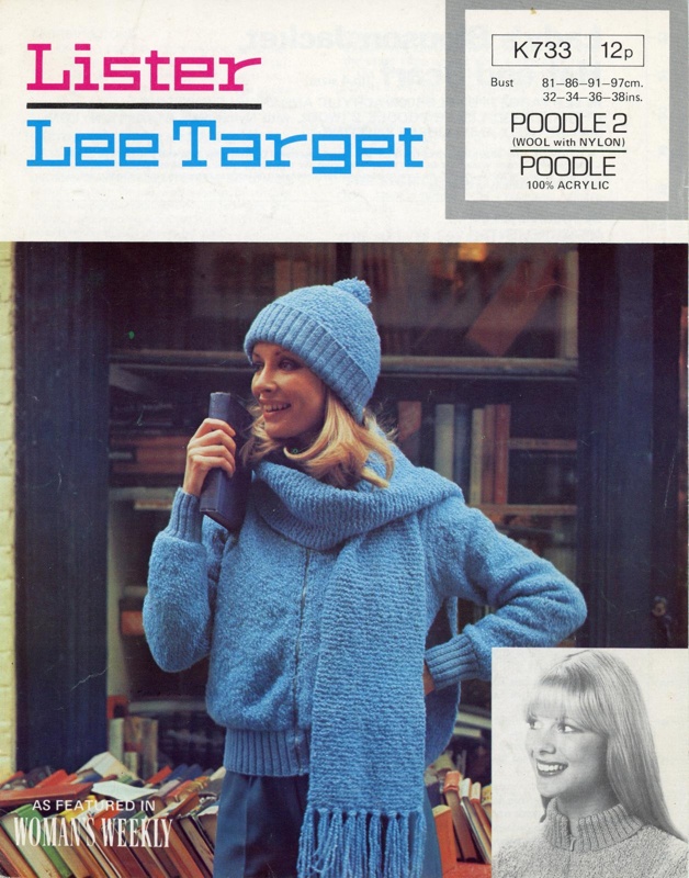 Knitting pattern: Blouson Jacket, Hat and Scarf; Lister / Lee Target Leaflet No. K733; 1970s; GWL-2017-11-18
