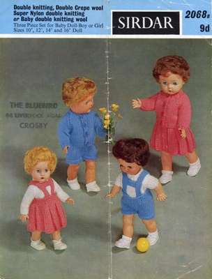 Knitting pattern: Three Piece Set for Baby Doll; Sirdar Design No. 2068B; 1960s; GWL-2015-94-25