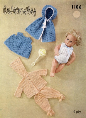 Knitting pattern: Baby Doll Clothes; Wendy No. 1106; GWL-2016-95-114