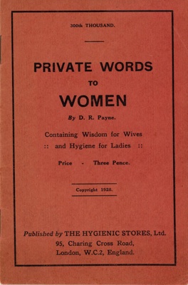 Front page: Private Words To Women; Payne, D. R.; 1928; GWL-2021-36