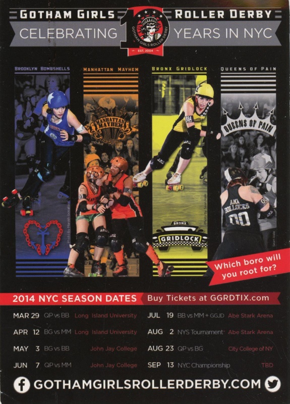 Flyer front: Celebrating 10 Years in NYC; Gotham Roller Derby; 2014; GWL-2925-118-54