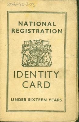 Front cover of juvenile national ID card belonging to Eileen Conway, Glasgow