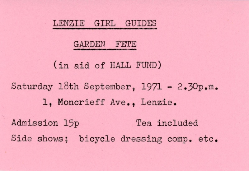 Garden Fete ticket; Lenzie Girl Guides; 1971; GWL-2022-51-3