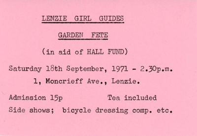 Garden Fete ticket; Lenzie Girl Guides; 1971; GWL-2022-51-3