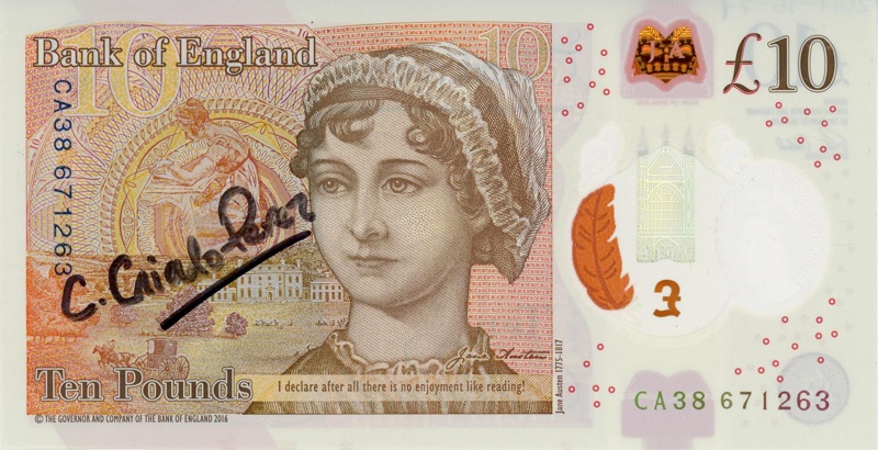 £10 note: Jane Austen; Bank of England; c.2017; GWL-2017-96-7-1