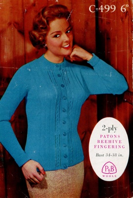 Knitting pattern: Long Line Cardigan; P&B Wools No. C-499; c.1950s; GWL-2015-94-51