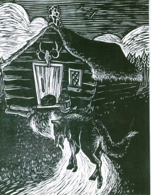 Postcard featuring 'Wolf Going to Grandma's House' by Normandie Syken
