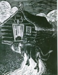 Postcard featuring 'Wolf Going to Grandma's House' by Normandie Syken