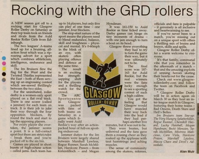 News article: Rocking With the GRD Rollers; Kirkintilloch Herald; 2013; GWL-2025-119-25 News article: Rocking With the GRD Rollers; Kirkintilloch Herald; 2013; GWL-2025-119-25