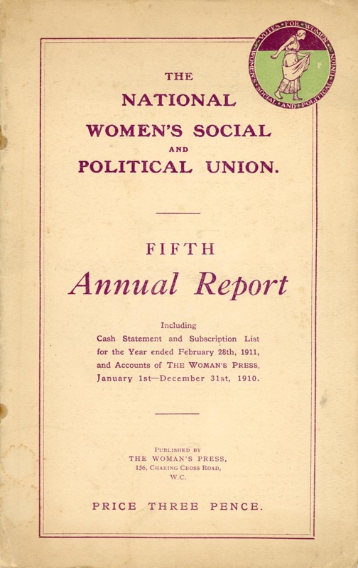 Front cover: NWSPU Fifth Annual Report; The Women's Press; 1911; GWL-2022-59-5-1