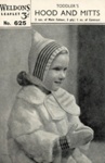 Knitting pattern: Toddler's Hood and Mitts; Weldons Leaflet No. 625; GWL-2016-159-11