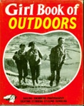 Front cover of the Girl Book of Outdoors, featuring a black and white photograph of three young women hiking.