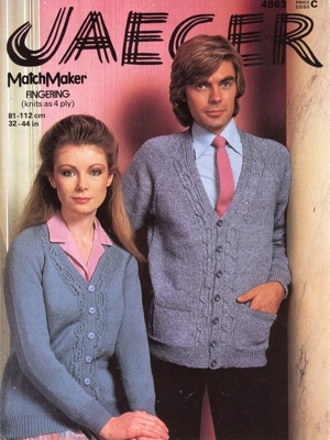 Knitting patterns: His and Hers Cardigans; Jaeger Leaflet No. 4863; 1981; GWL-2015-94-43