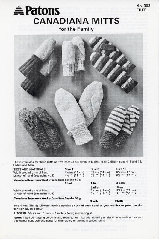 Knitting pattern: Canadiana Mitts; Patons & Baldwins Canada Inc; GWL-2022-15-18