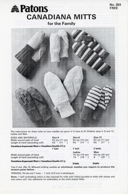 Knitting pattern: Canadiana Mitts; Patons & Baldwins Canada Inc; GWL-2022-15-18