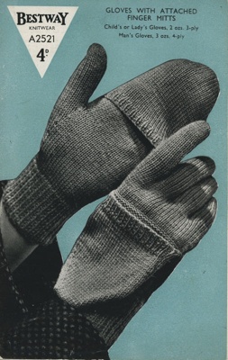 Knitting pattern: Gloves with Attached Finger Mitts; Bestway Knitwear A2521; GWL-2016-95-28